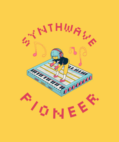 Retro T-Shirt Design Template with a Cartoonish Character Dancing over a Synth 4376-6274