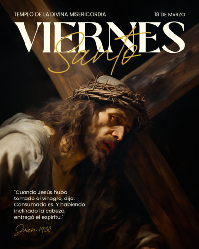 Instagram Post Template for Easter Featuring an Illustration of Jesus Carrying the Cross