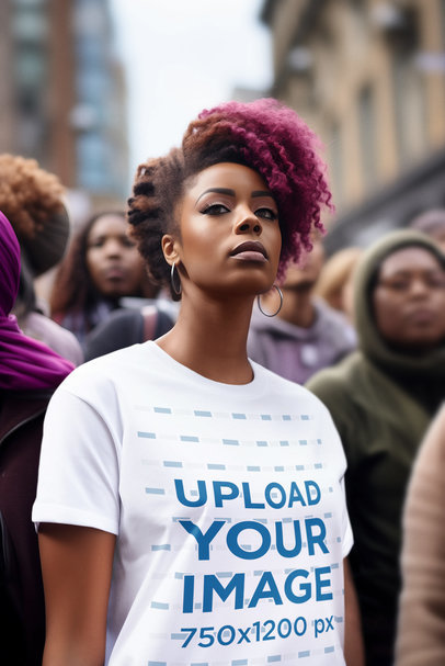 Mockup of a Woman with an Afro Hairstyle Wearing a Tee at a Women's Day March m37340