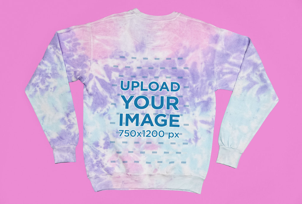 Back-View Mockup of a Tie-Dye Sweatshirt Flat Laid over a Solid Surface