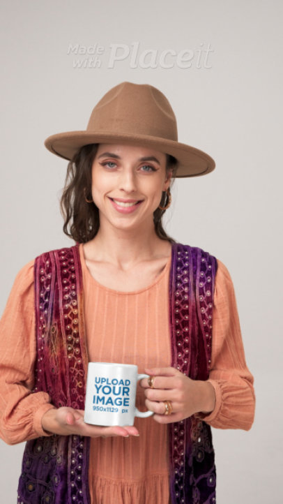 Boho-Themed Video of a Smiling Woman Holding a Coffee Mug