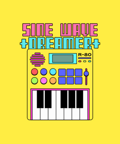 Retro-Aesthetic T-Shirt Design Template with a Colorful Synthesizer 