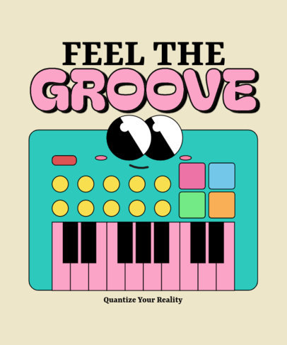 T-Shirt Design Maker Featuring an Illustrated Synthesizer with a Retro Aesthetic