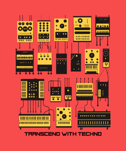 T-Shirt Design Template Featuring Illustrated Synthesizers