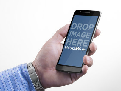 Mockup of a Businessman Holding LG G3 Over White Background