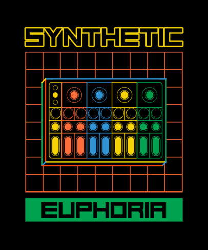 T-Shirt Design Template with a Colorful Synth Graphic over a Grid