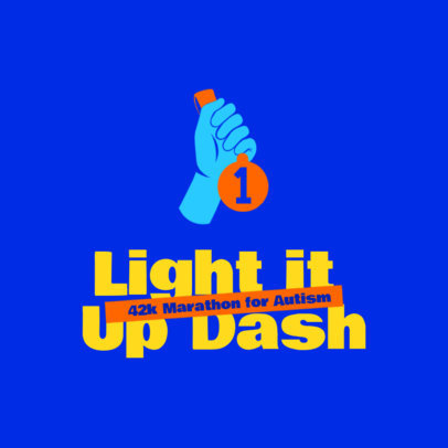 Autism Awareness Marathon Logo Generator Featuring a Hand Holding a Medal