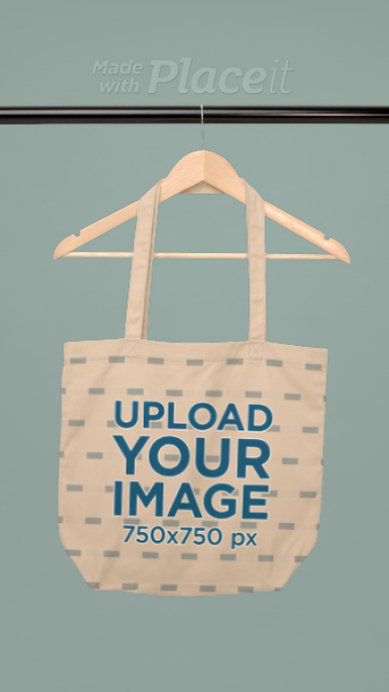 Video of an Econsicious Tote Bag Placed on a Wooden Hanger