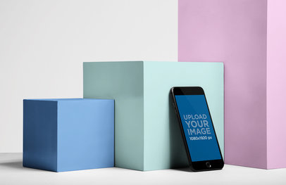 Space Gray iPhone 8 Mockup Standing Against Cubes