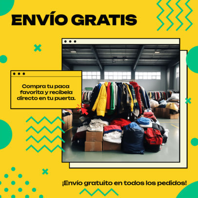 Instagram Post Maker Featuring a Free Shipping Promo for a Thrifting Shop