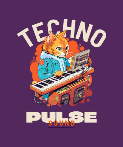 T-Shirt Design Template Featuring a Musician Cat Playing a Synth