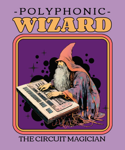 Illustrated T-Shirt Design Maker Featuring a Wizard Playing a Synthesizer 5449-6275