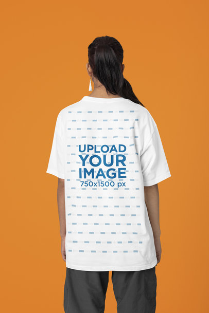 Back-View Blinkstore T-Shirt Mockup Featuring a Woman with Long Hair