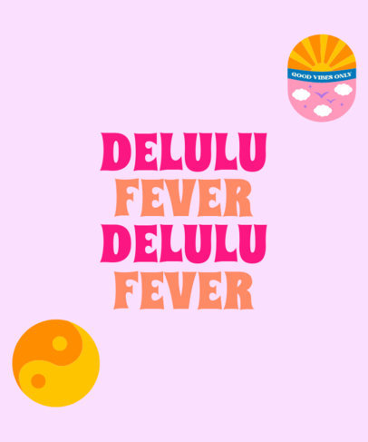 T-Shirt Design Maker Featuring a Repetitive Delulu Quote with a Ying-Yang Graphic 6366d