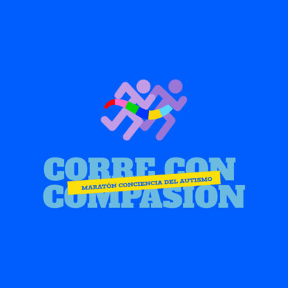 Autism Awareness Marathon Logo Template Featuring Runner Icons and a Quote