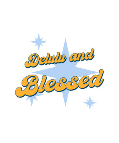 T-Shirt Design Template Featuring Background Star Illustrations and a Delulu Quote