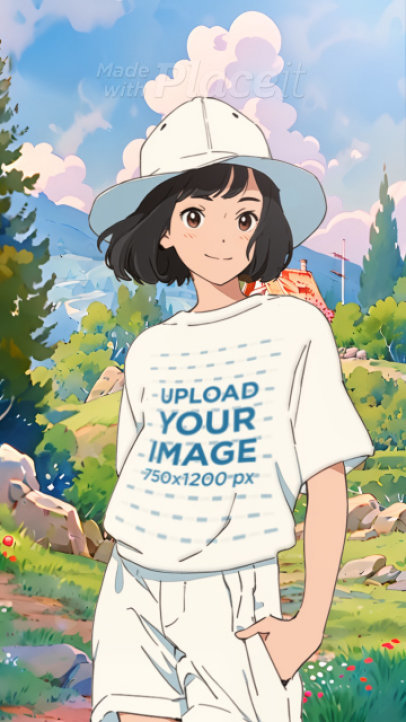 T-Shirt Video of an Illustrated Woman Featuring a Ghibli-Inspired Aesthetic