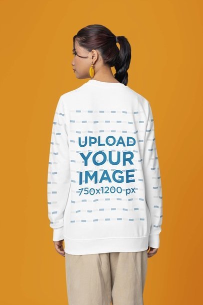 Back-View Sweatshirt Mockup of a Woman Standing Against a Colorful Backdrop