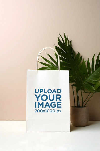 Mockup of an AI-Generated Gift Bag Placed Near Some Plants m37181