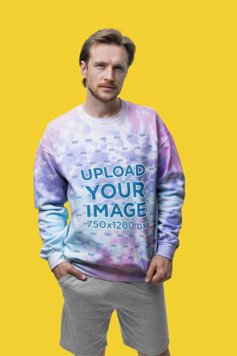 Tie-Dye Sweatshirt Mockup of a Man Staring into the Camera