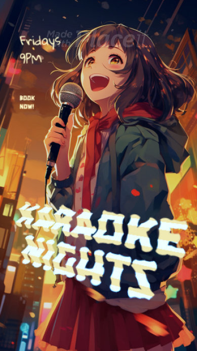 Instagram Story Video Maker Featuring an Anime Graphic for a Karaoke Night