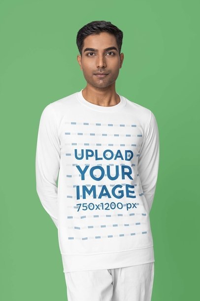 Crewneck Sweatshirt Mockup Featuring a Man Looking Right Into the Camera