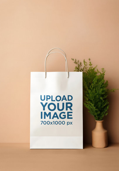 Mockup of an AI-Created Gift Bag Placed Next to a Plant m37163