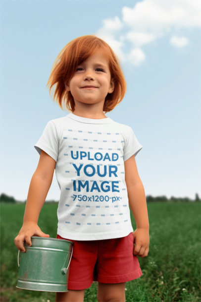 Round-Neck T-Shirt Mockup Featuring an AI-Created Girl Inspired by the Ponyo Film