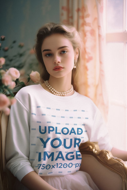Sweatshirt Mockup of an AI-Created Woman With a Coquette-Inspired Style