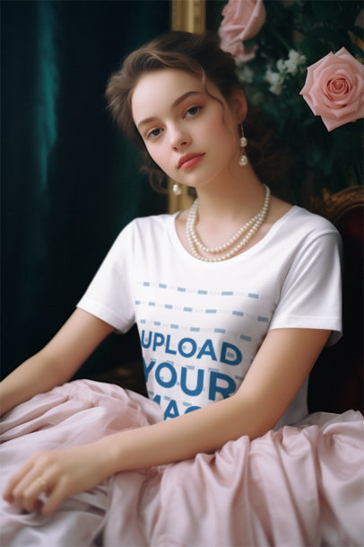 Coquette-Inspired Mockup Featuring an AI-Created Woman Wearing a T-Shirt