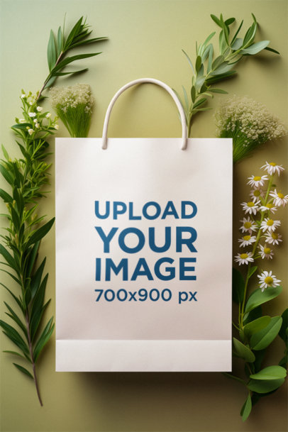 Mockup of an AI-Generated Gift Bag Placed Against Some Plants