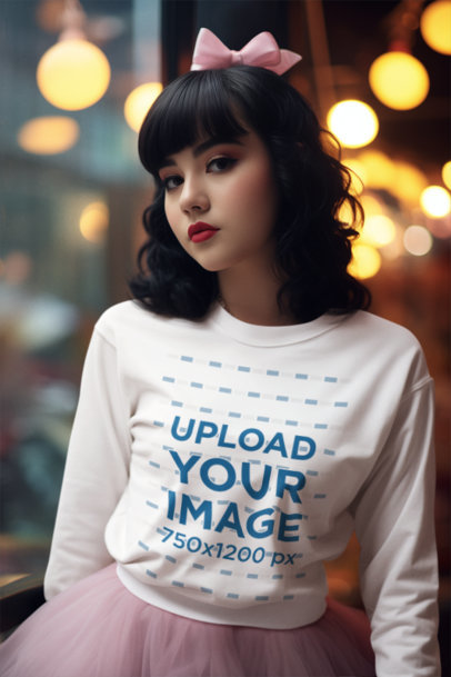 Coquette-Inspired Mockup Featuring an AI-Created Woman Wearing a Sweatshirt