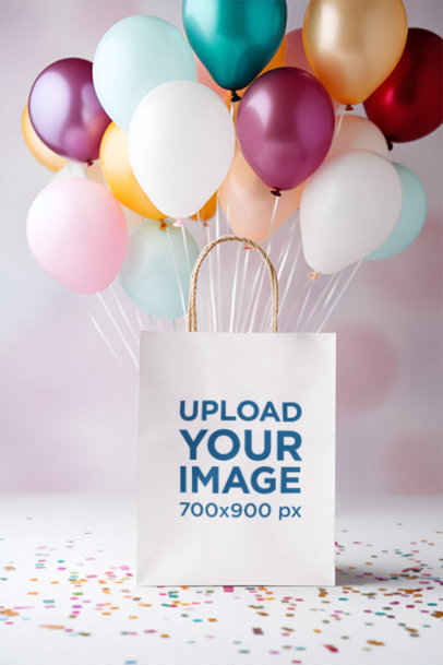 Birthday-Themed Mockup Featuring an AI-Generated Gift Bag With Balloons m37276