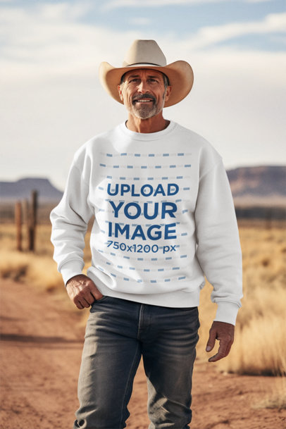 Western-Themed Mockup Featuring an AI-Created Cowboy Wearing a Sweatshirt
