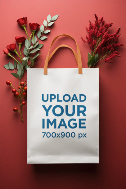 AI-Generated Mockup Featuring a Gift Bag With Some Roses m37799