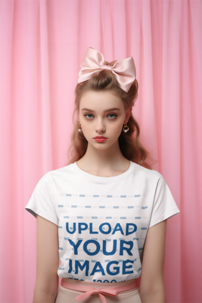 T-Shirt Mockup Featuring an AI-Generated Woman With a Coquette-Inspired Style
