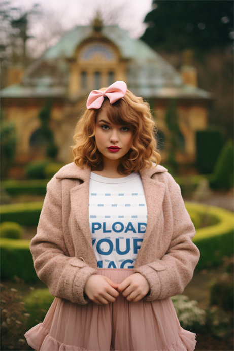 Coquette-Aesthetic Mockup of a Woman with Red Hair Weairng a T-Shirt