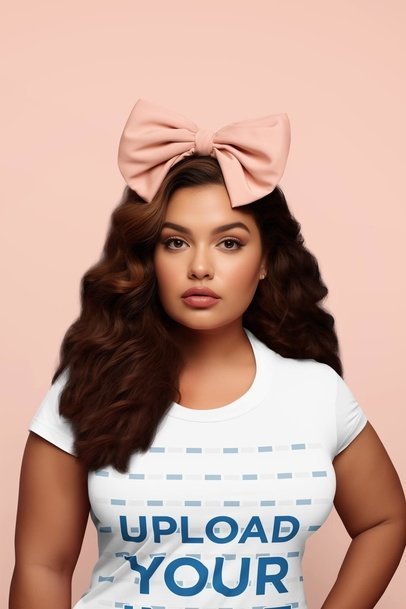 T-Shirt Mockup of an AI-Generated Woman Featuring a Coquette-Inspired Aesthetic