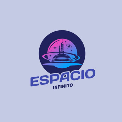 Space Content Channel Logo Template Featuring a Futuristic City Illustration