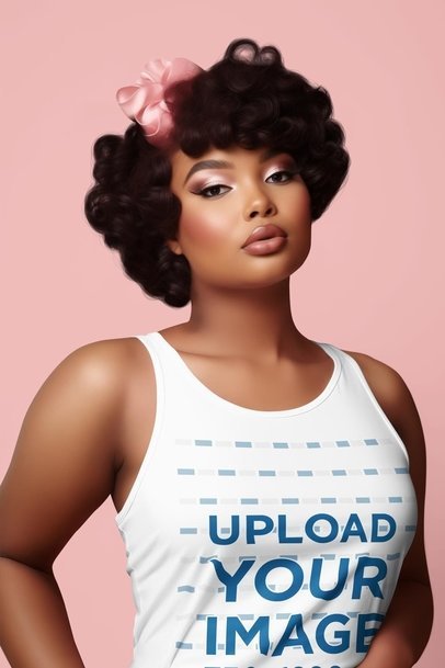 Tank Top Mockup of an AI-Created Woman Featuring a Coquette-Inspired Style