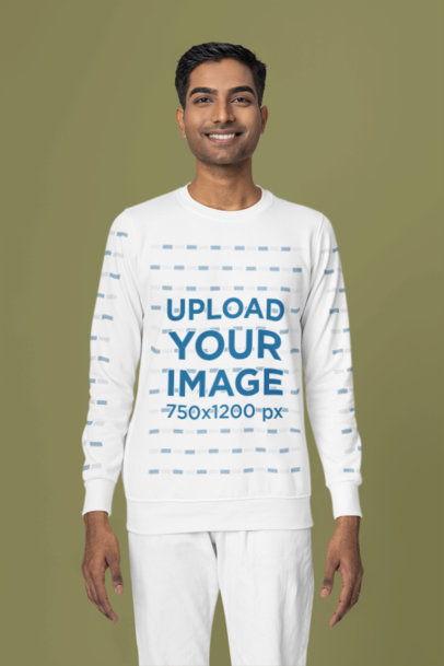 Sweatshirt Mockup of Happy Man Posing in a Studio for an E-Shop Catalog
