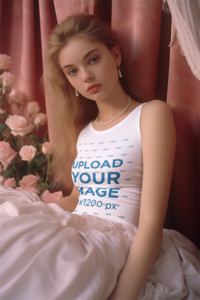 AI-Created Mockup of a Woman Wearing a Tank Top in a Coquette-Decorated Setting 