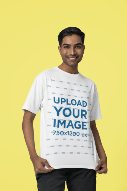 Blinkstore Tee Mockup of a Happy Man Posing Against a Colorful Backdrop