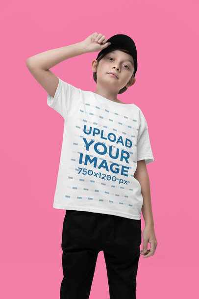 Gildan Crewneck Tee Mockup Featuring a Boy Posing in a Studio m37688