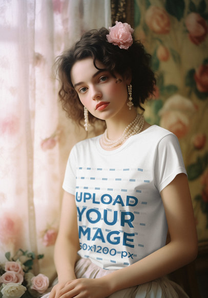 T-Shirt Mockup Featuring an AI-Generated Woman With a Coquette-Styled Look