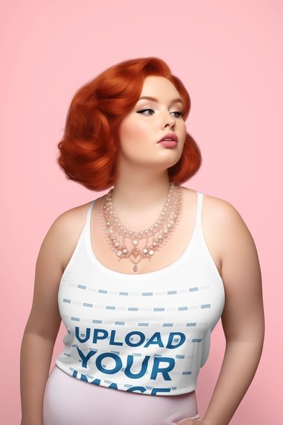 Coquette-Inspire Mockup Featuring an AI-Created Woman With a Tank Top Posing in a Studio