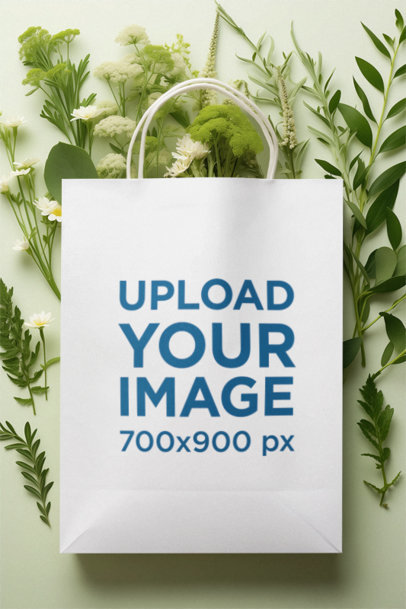 Gift Bag Mockup Featuring AI-Created Plants and a Green Background m37797
