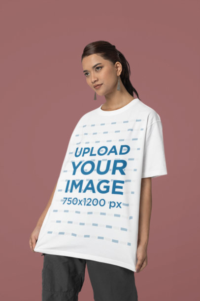 Mockup of a Woman Grabbing Her Blinkstore Rounded-Neck T-Shirt m37674