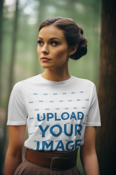 May the 4th-Inspired T-Shirt Mockup Featuring an AI-Created Woman Wearing a T-Shirt