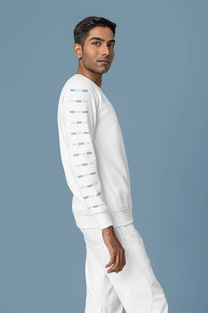 Crewneck Sweatshirt Mockup of a Man With a Customizable Sleeve in a Studio m37759